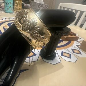 Whiting and Davis Huge Repousse gold-tone metal hinge bracelet.